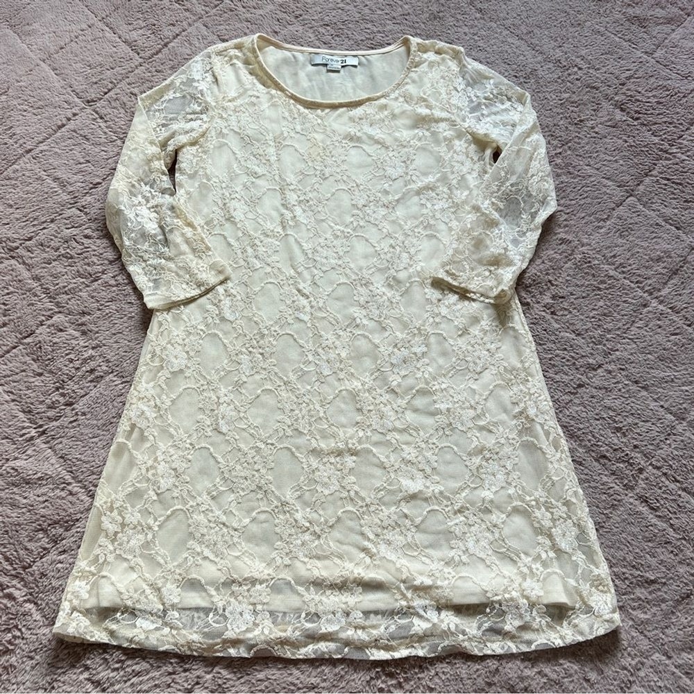 Forever 21 Lace Mini‎ Dress Whimsical Floral Cottage Romantic Coquette Sz L
